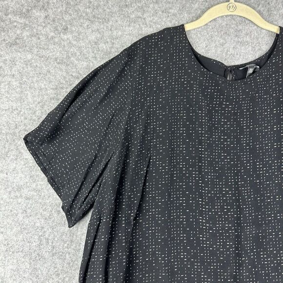 Eileen Fisher Top Womens 22W Black Morse Code Geometric Tencel Blend Blouse Slit - Picture 4 of 13